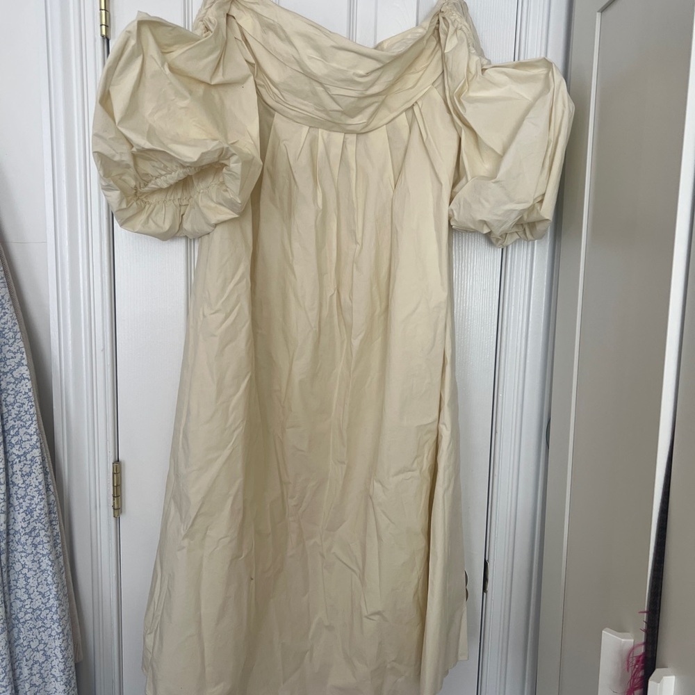 Ivory Mango Puff Sleeve Cotton  Dress